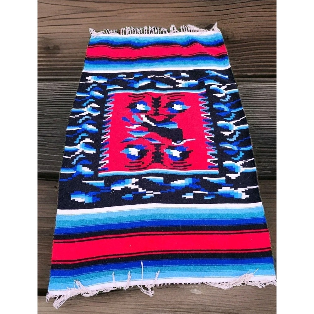 Vintage Wool Hand  Woven Rug Native American Rug Throw Blanket 45 "x 65" Red Blu